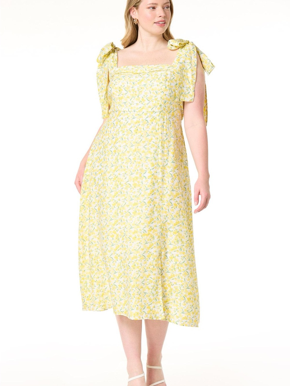 Cato | PLUS SIZE YELLOW FLORAL BOW STRAP DRESS